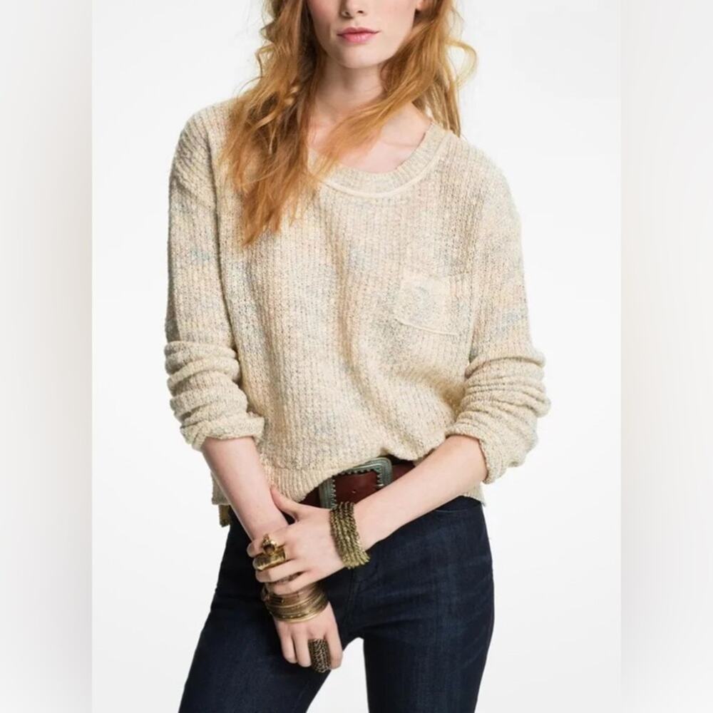 FREE PEOPLE Boho Sweet Jane Crocheted Lace Back Sweater Ivory Multicolor Size M